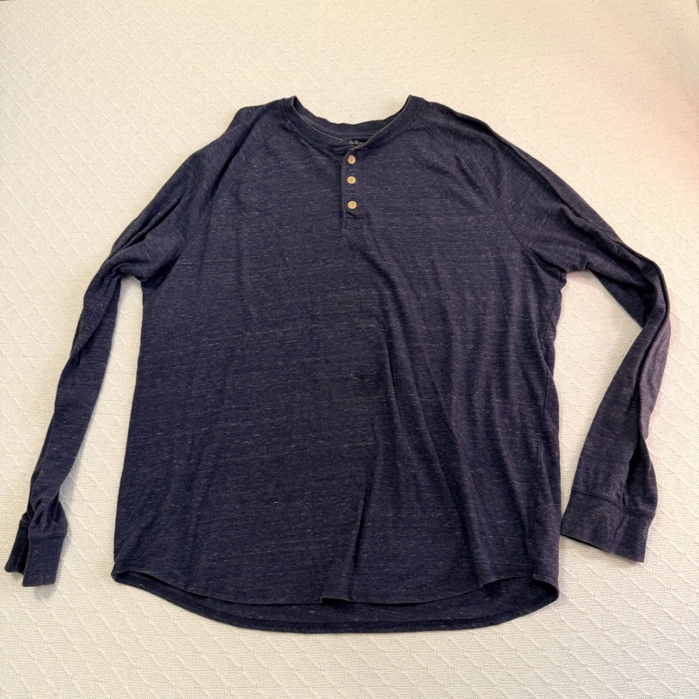 Goodfellow & Co Mens XL Navy Blue Heathered Long Sleeve Raglan Henley Shirt